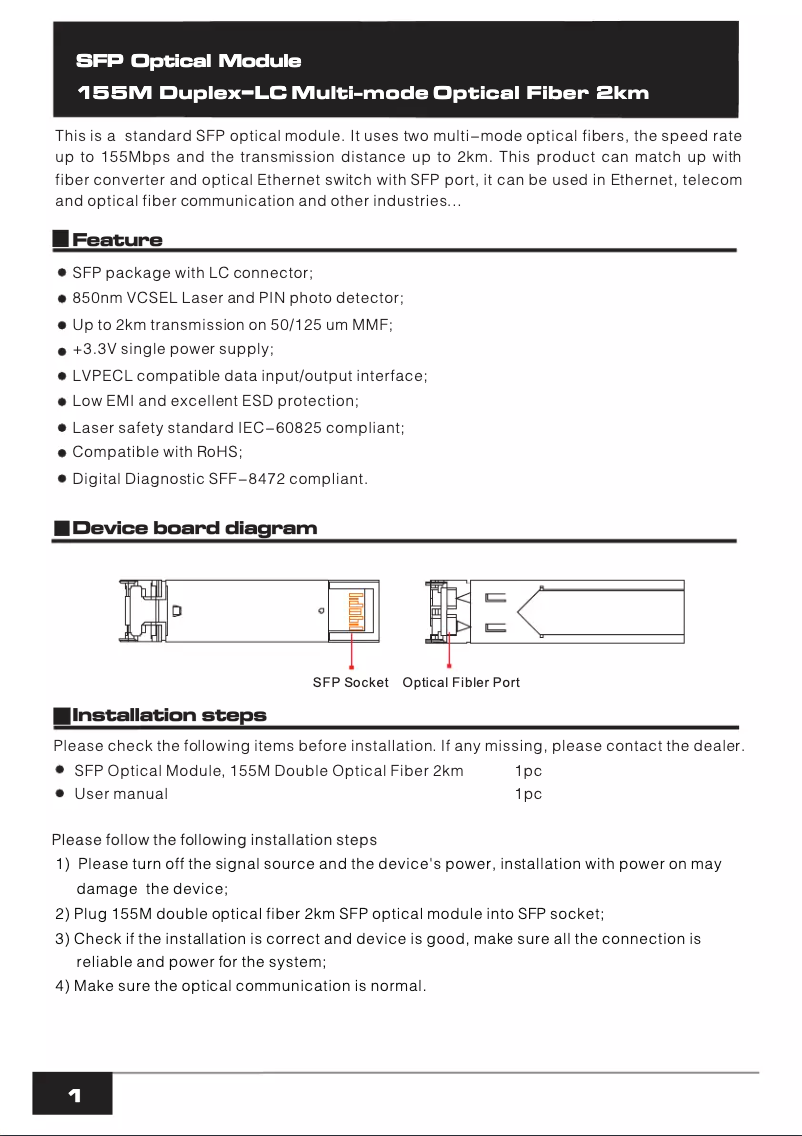 Page 1 de la notice Manuel utilisateur UTEPO SFP-155M-2KM