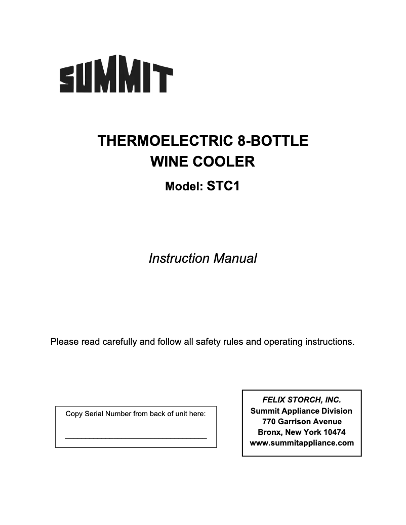 Page 1 de la notice Manuel utilisateur Summit STC1W6