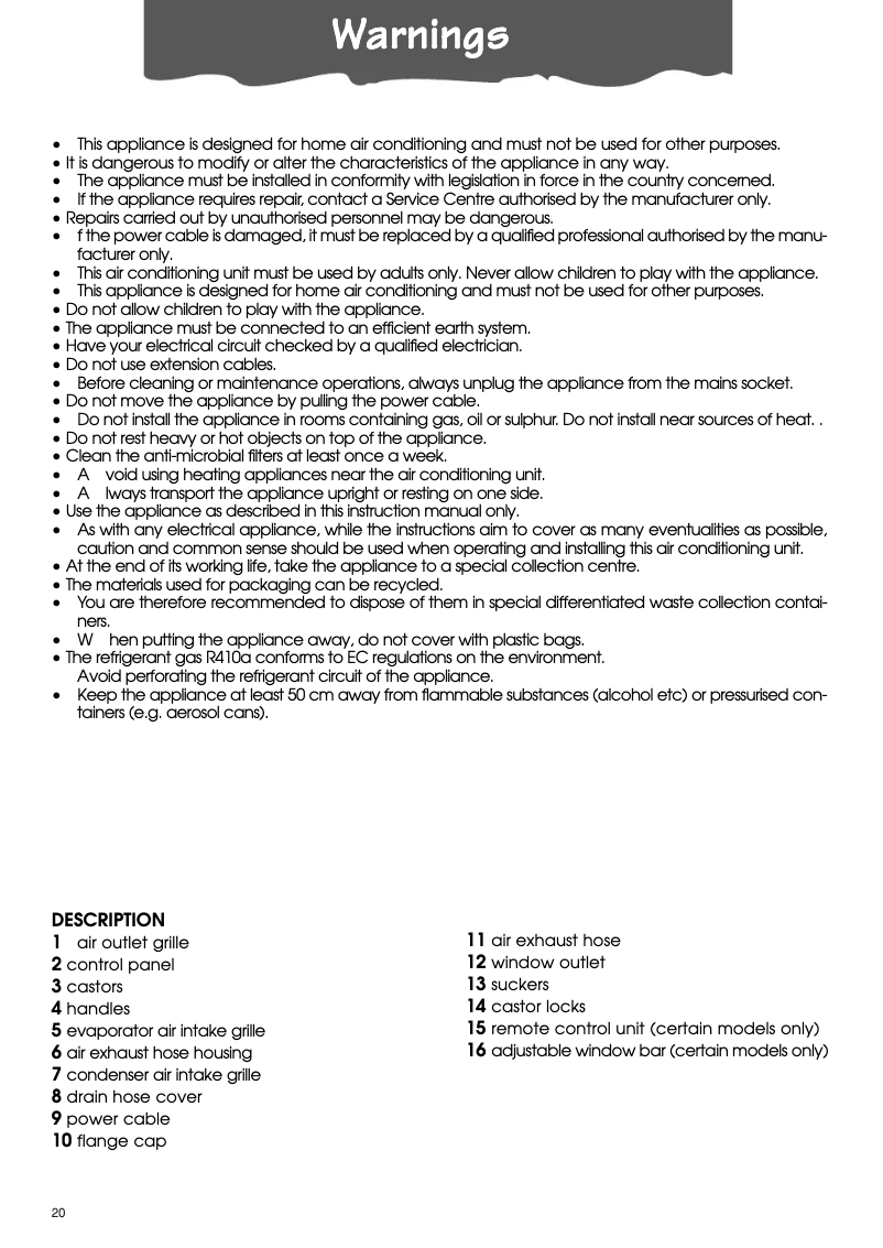 Page 1 de la notice Manuel utilisateur DeLonghi Pinguino PAC L41AH