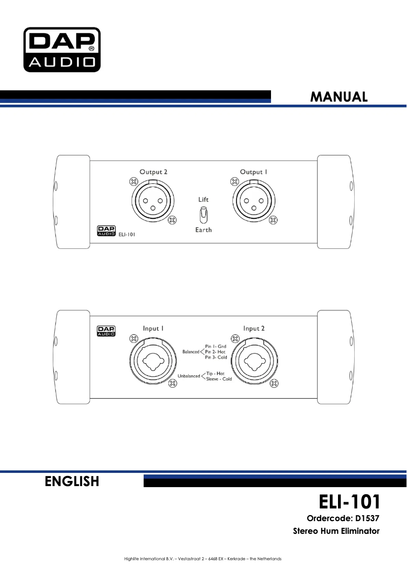 Page 1 de la notice Manuel utilisateur DAP-Audio ELI-101