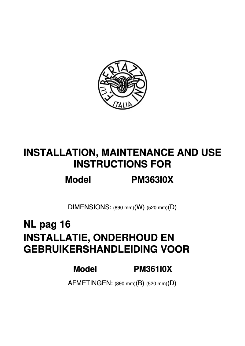 Page n°1 - Manuel utilisateur Bertazzoni PM361I0X