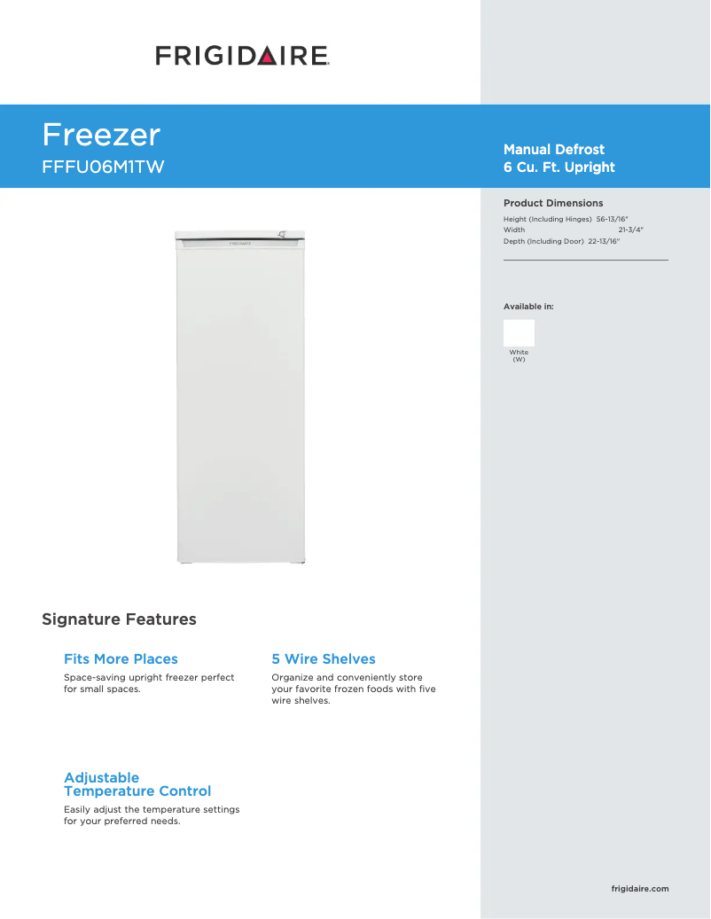 Page 1 de la notice Fiche technique Frigidaire FFFU06M1T