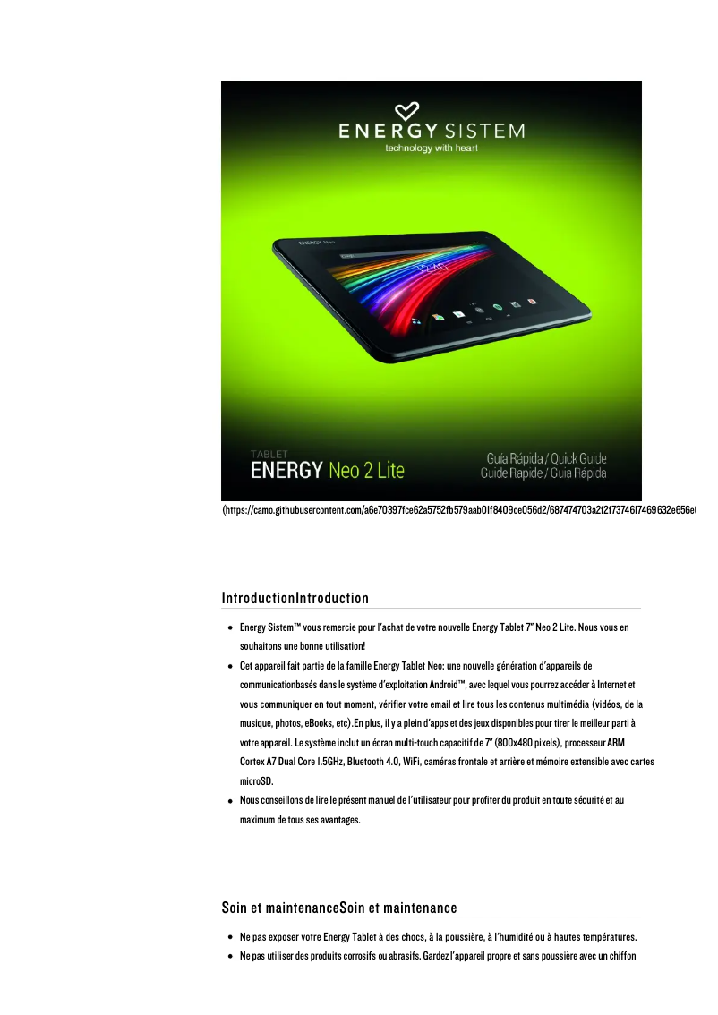 Page 1 de la notice Manuel utilisateur Energy Sistem Neo 2 Lite