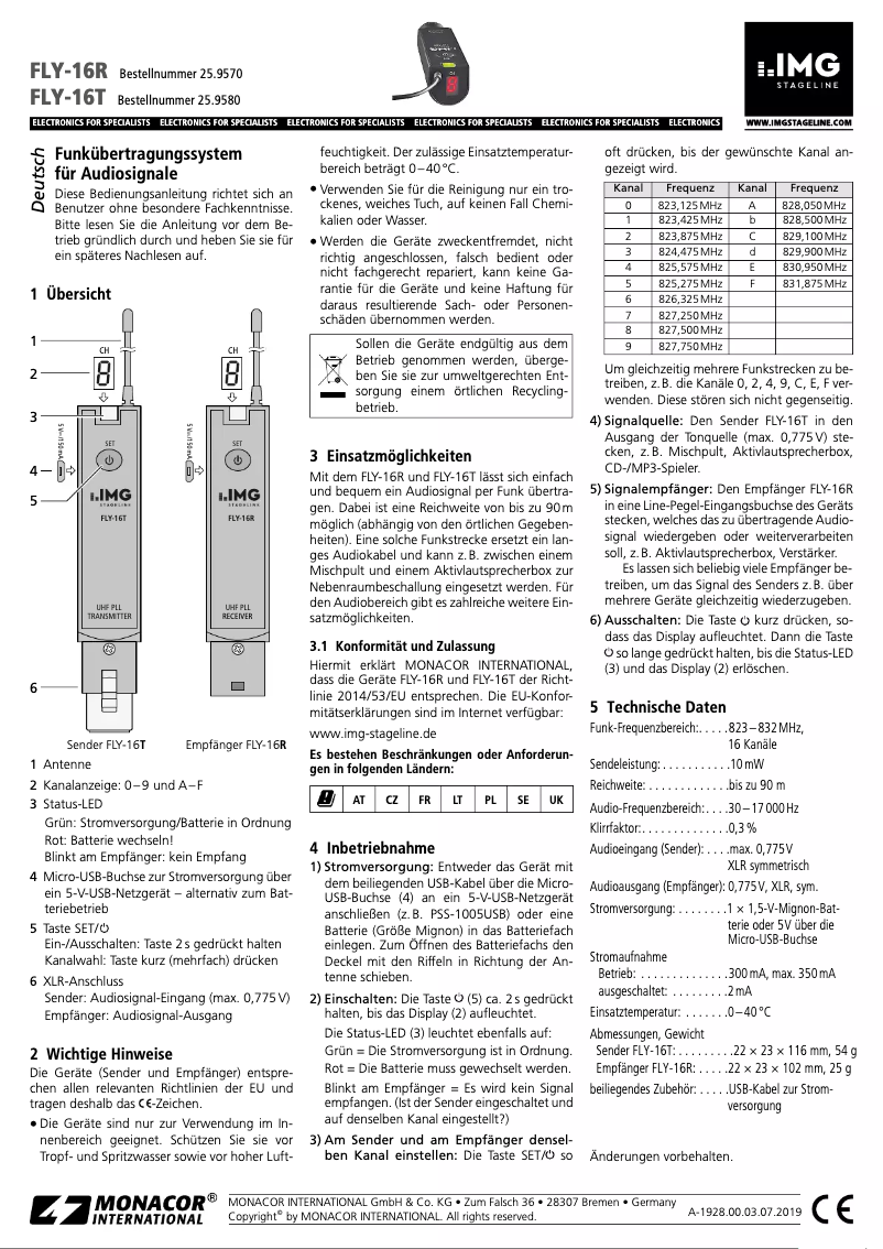 Page 1 de la notice Manuel utilisateur IMG Stageline FLY-16SET