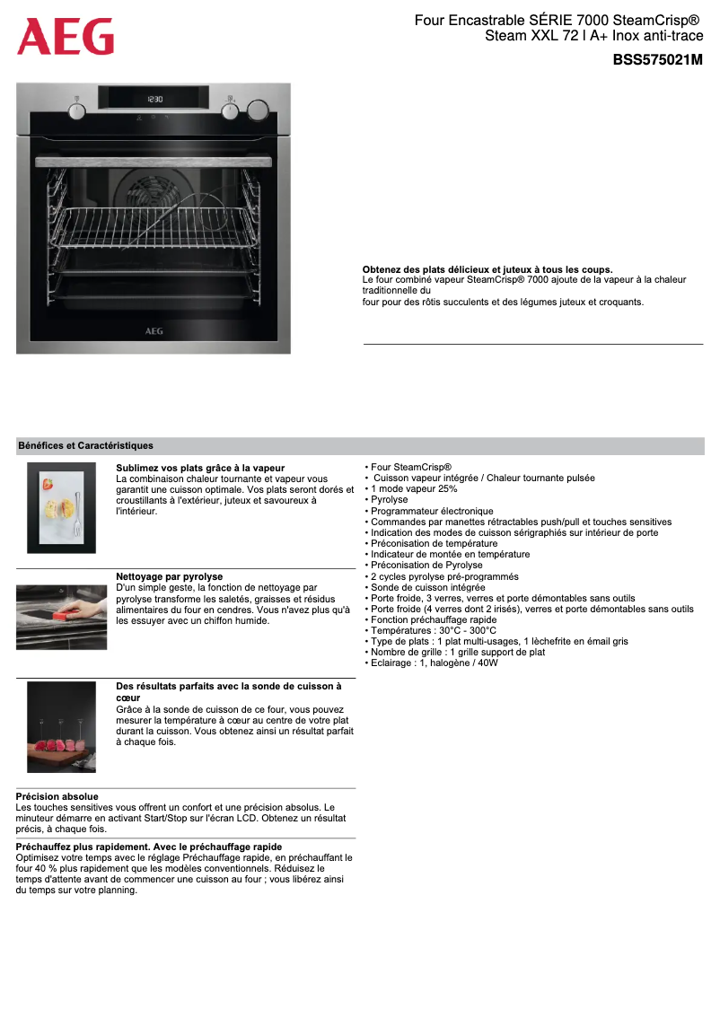 Page 1 de la notice Fiche technique AEG BSS575021M
