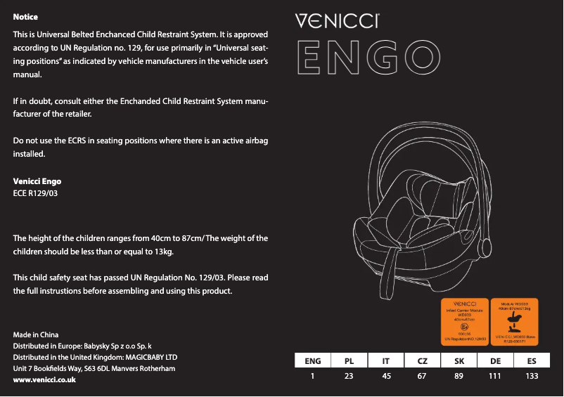 Page 1 of the manual User Manual Venicci Engo