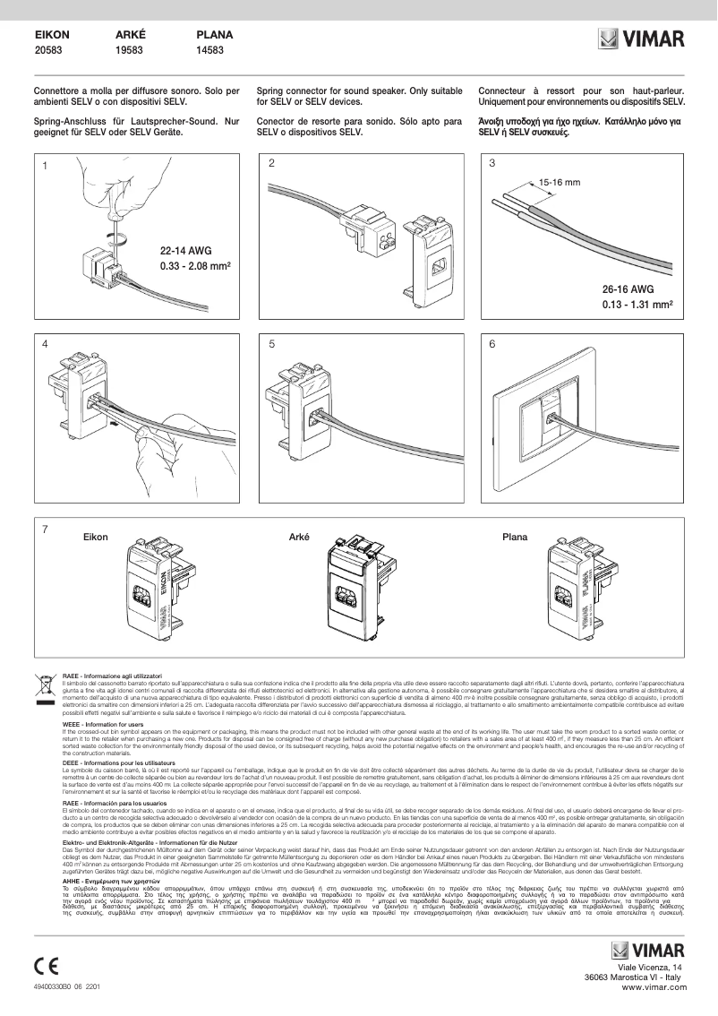 Page 1 de la notice Manuel utilisateur Vimar 19583