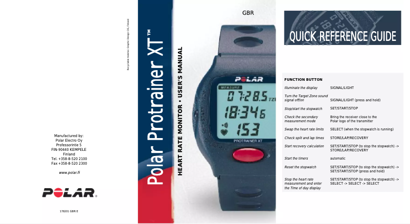 Page 1 de la notice Manuel utilisateur Polar Protrainer XT