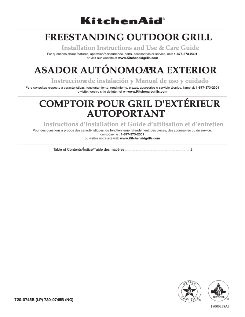 Page 1 de la notice Manuel d'utilisation et d'entretien KitchenAid 720-0745B