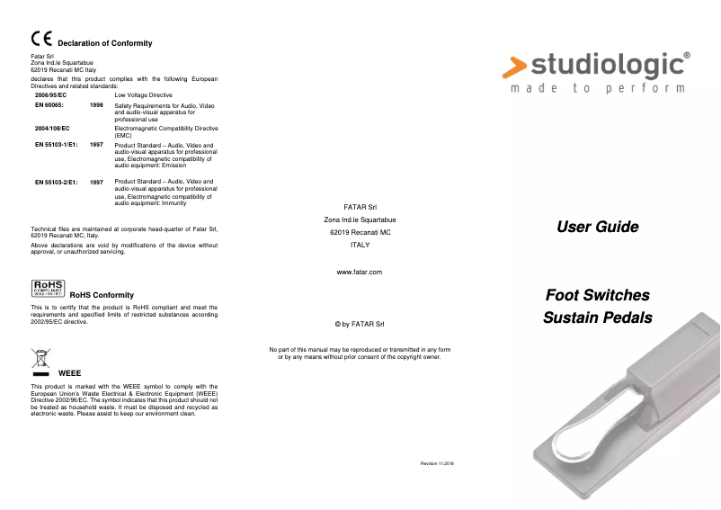 Page n°1 - Manuel utilisateur Studiologic PS250