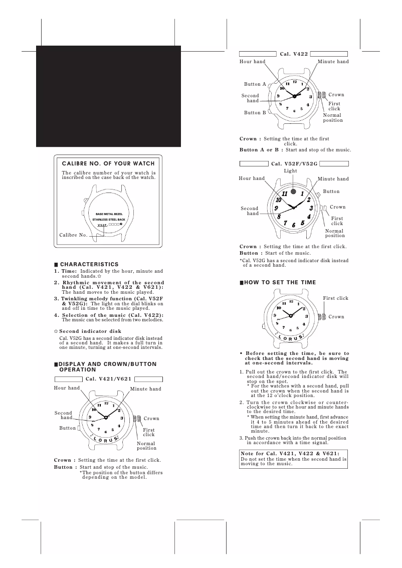 Page n°1 - Manuel utilisateur Lorus V52G