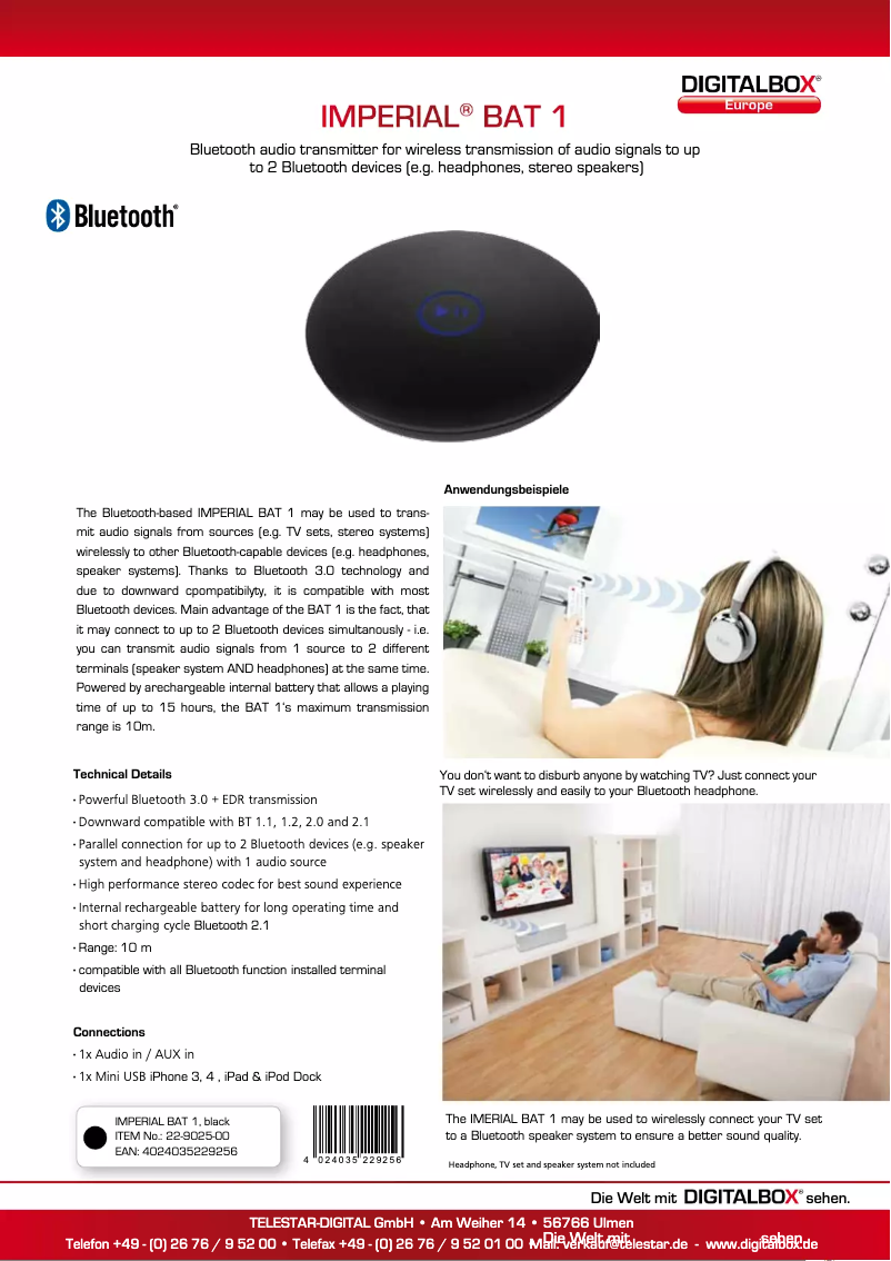 Page 1 de la notice Fiche technique Imperial BAT 1