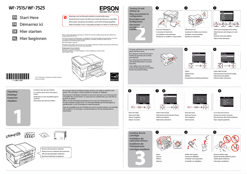 Page 1 de la notice Guide d'installation Epson WorkForce WF-7515