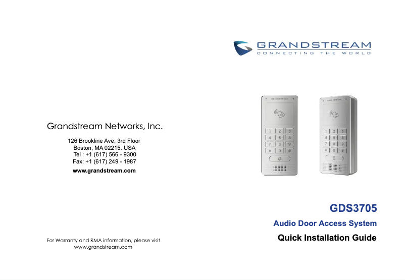 Page n°1 - Guide de démarrage rapide Grandstream GDS3705