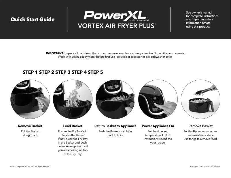 Page n°1 - Guide de démarrage rapide PowerXL Vortex Air Fryer Plus HF-8096LCD-P