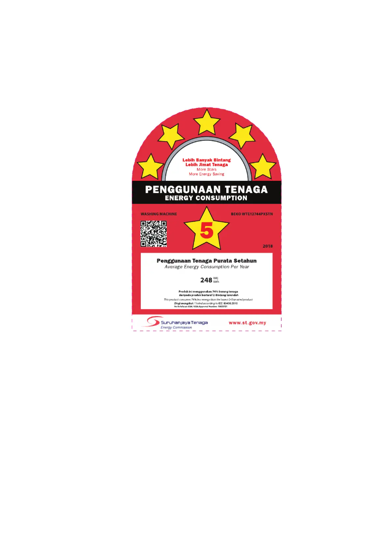 Page 1 de la notice Label énergétique Beko WTE12744PXSTN