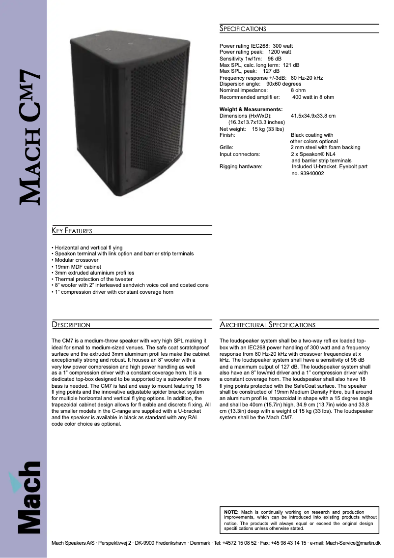 Page 1 de la notice Fiche technique Martin CM7