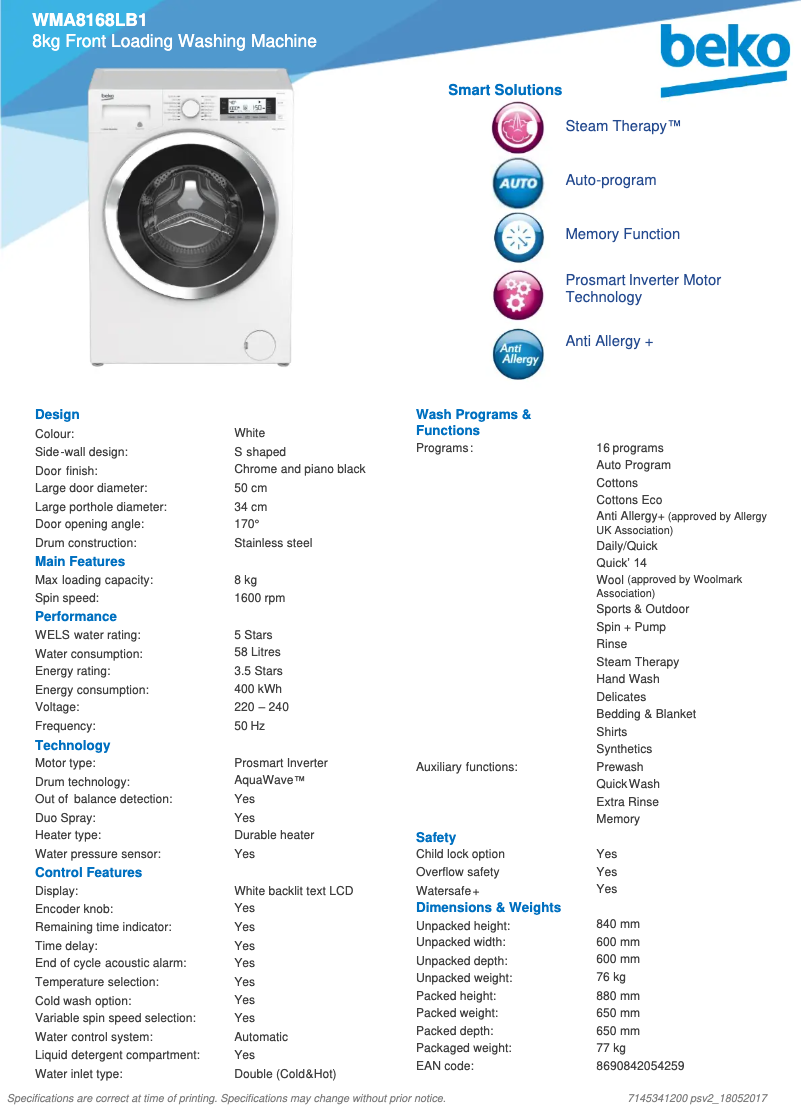 Image de la première page du manuel de l'appareil WMA8168LB1