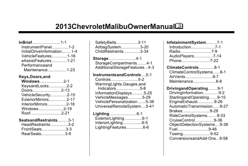 Image de la première page du manuel de l'appareil Malibu (1998)