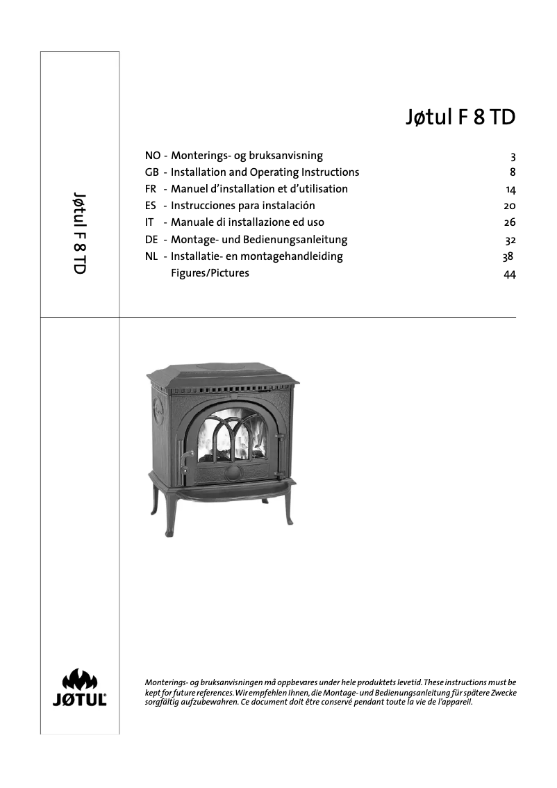 Page 1 de la notice Manuel utilisateur Jøtul F8 TD