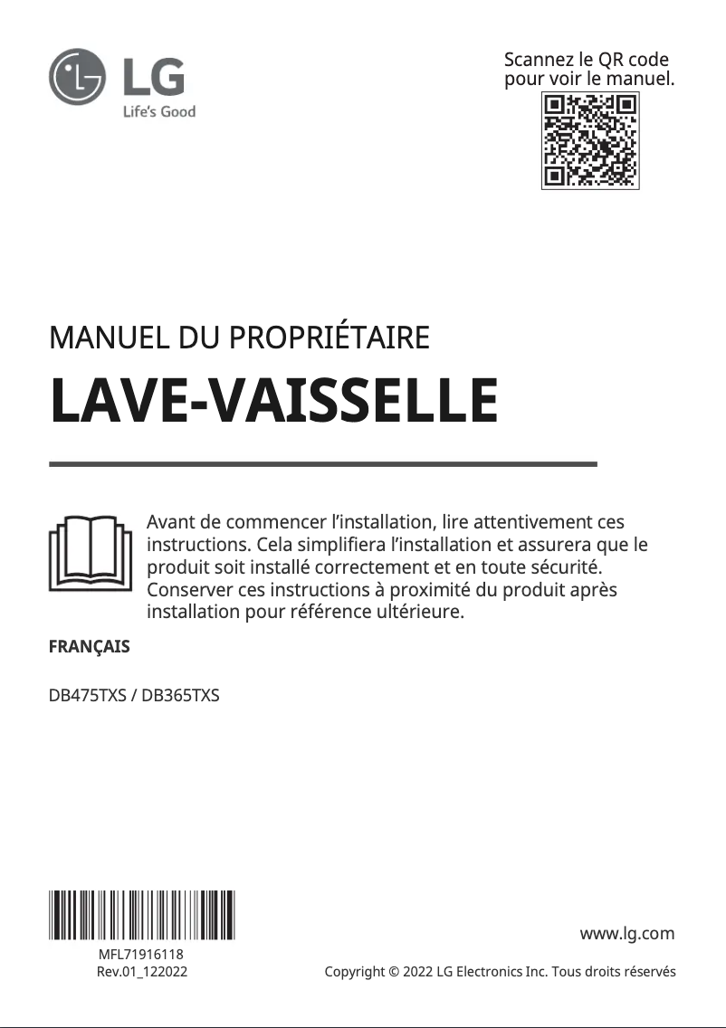 Image de la première page du manuel de l'appareil DB475TXS