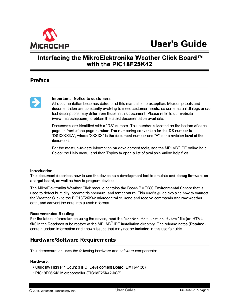 Page 1 de la notice Manuel utilisateur Microchip PIC18F24K42