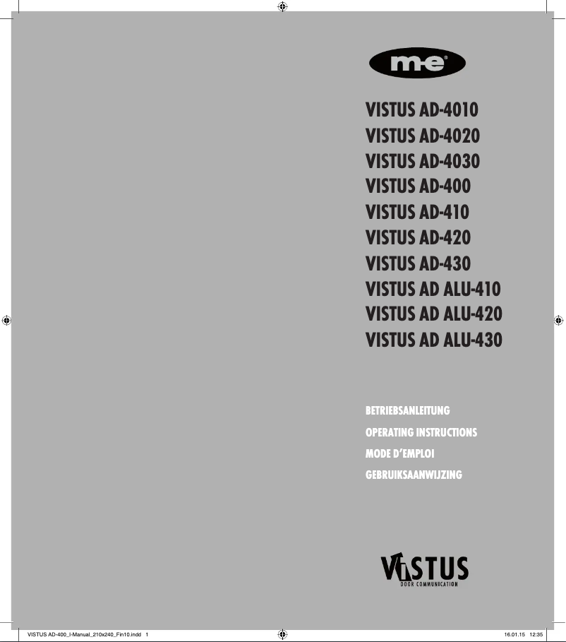 Page 1 de la notice Manuel utilisateur m-e VISTUS AD ALU-410