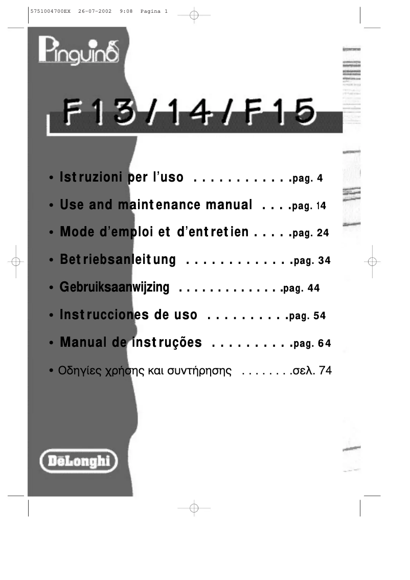Page 1 de la notice Manuel utilisateur DeLonghi Pinguino PAC F15