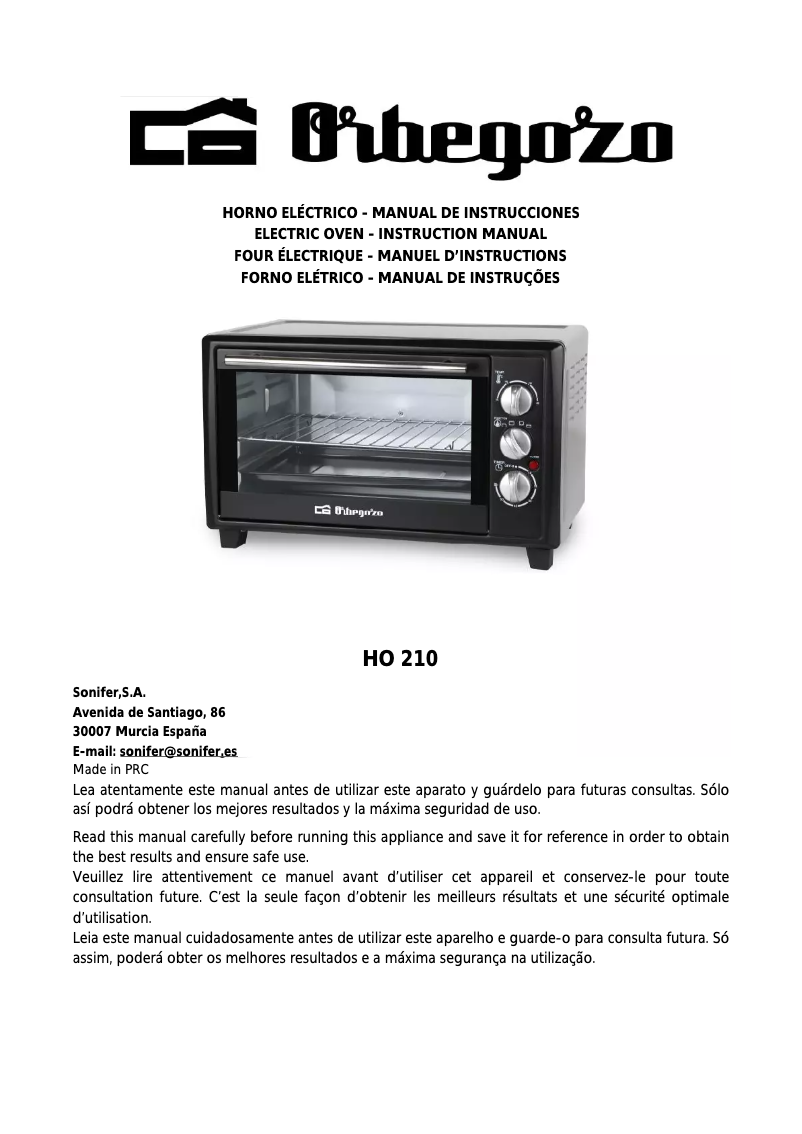 Image de la première page du manuel de l'appareil HO 210