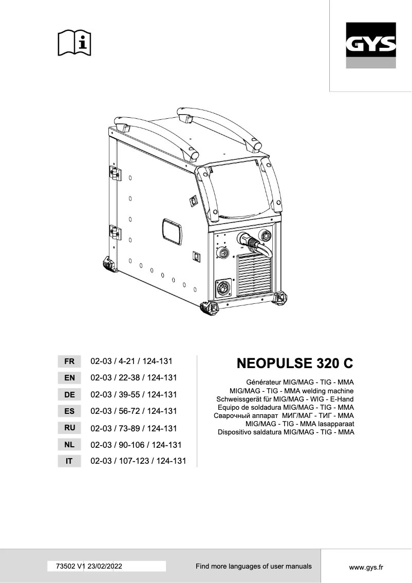 Page n°1 - Manuel utilisateur GYS Neopulse 320 C