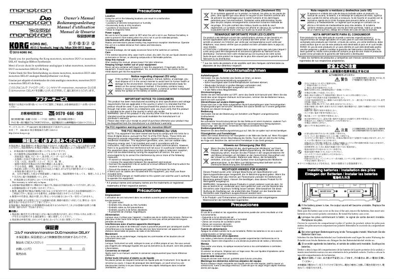Page 1 de la notice Manuel utilisateur Korg Monotron Delay