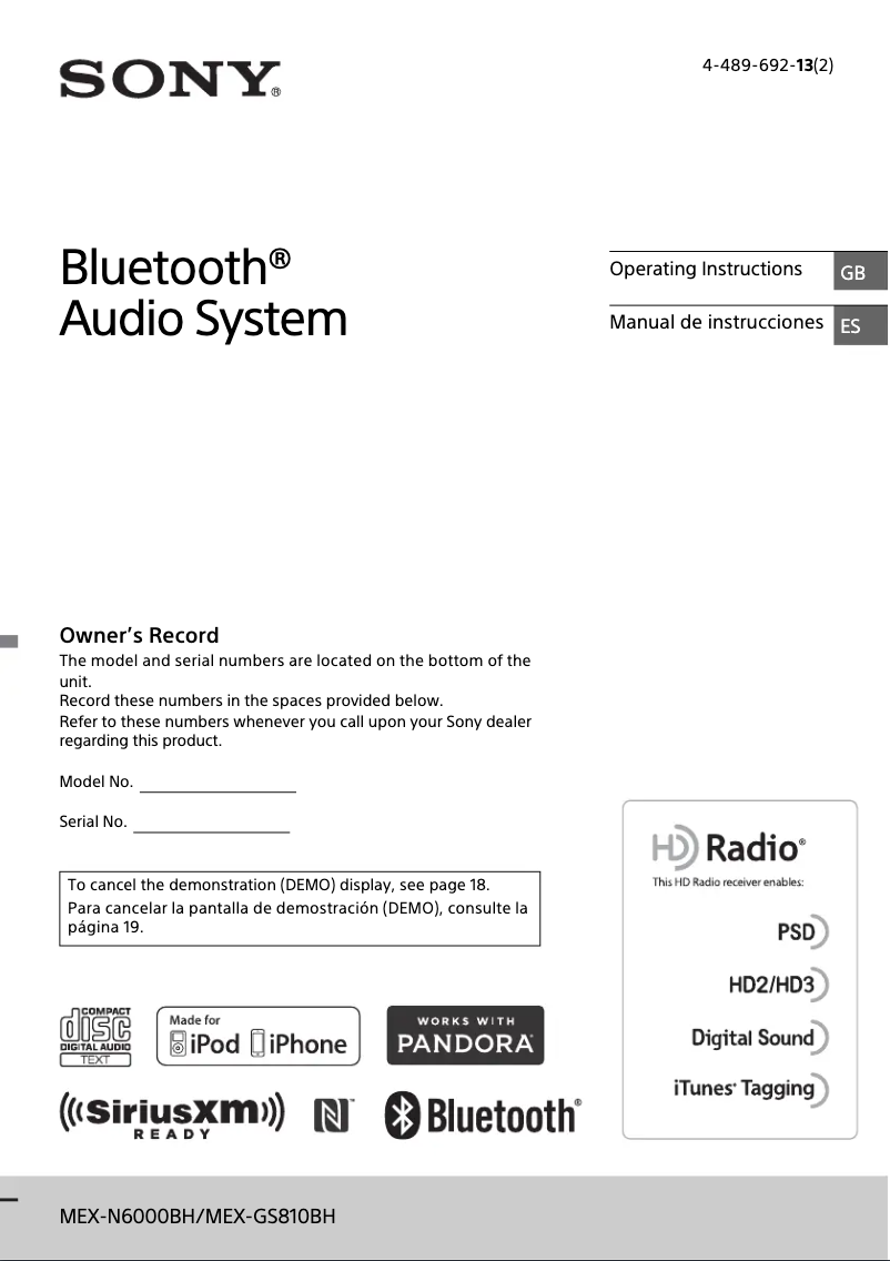 Image de la première page du manuel de l'appareil MEX-N6000BH