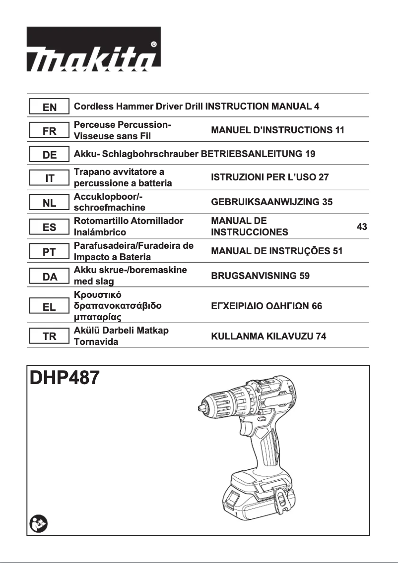 Página 1 del manual Manual de usuario Makita DHP487RTJ