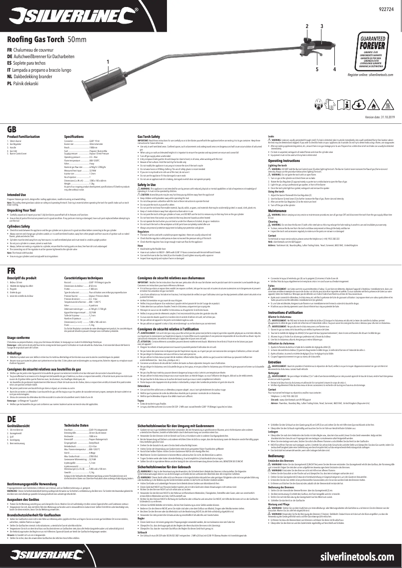 Page n°1 - Manuel utilisateur Silverline 922724