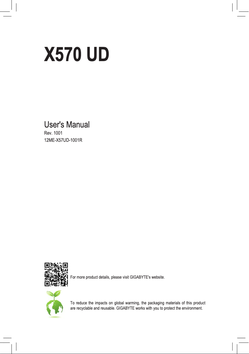 Page 1 de la notice Manuel utilisateur Gigabyte X570 UD