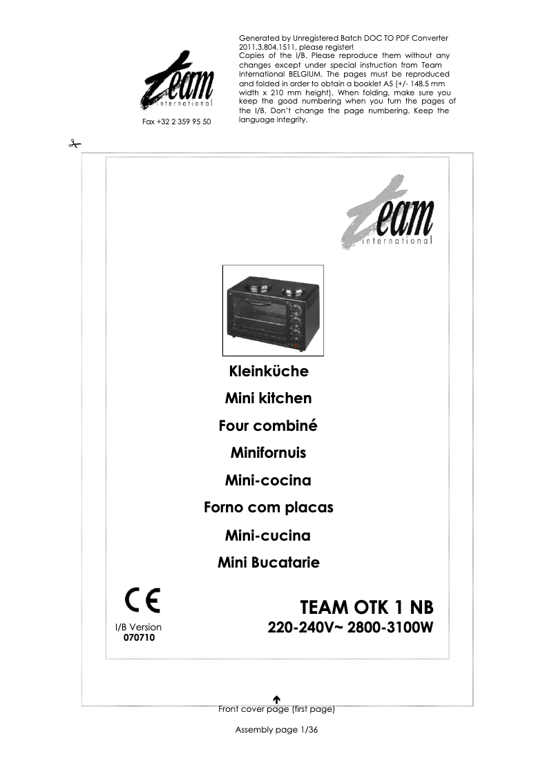 Page 1 de la notice Manuel utilisateur Team OTK 1