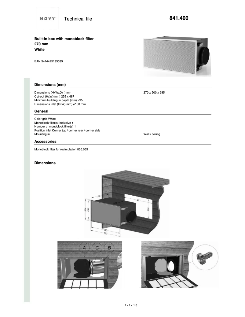 Page 1 de la notice Manuel utilisateur Novy 841400