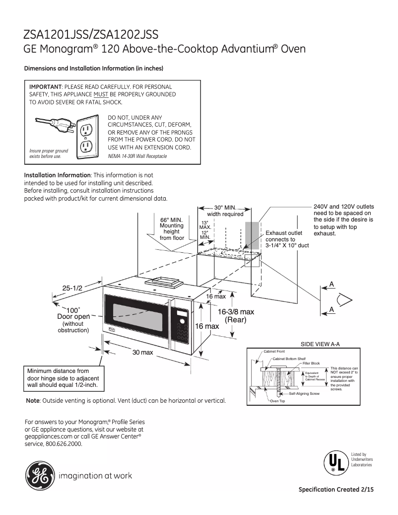 Page n°1 - Manuel utilisateur Monogram ZSA1201JSS