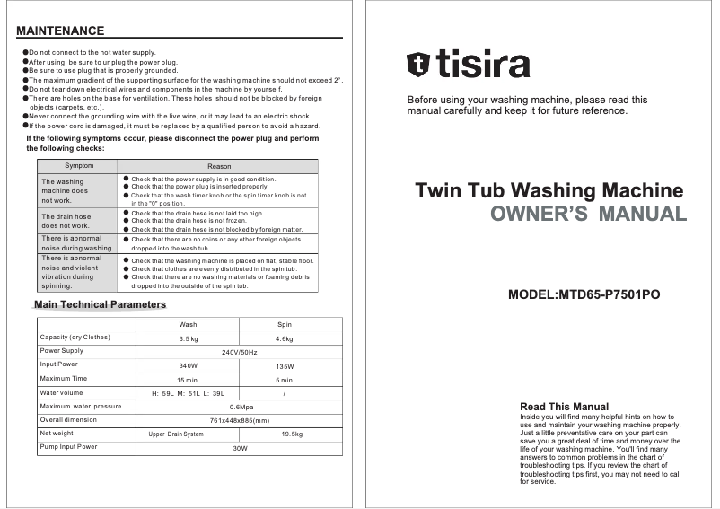 Page n°1 - Manuel utilisateur Tisira MTM65-P701PQ