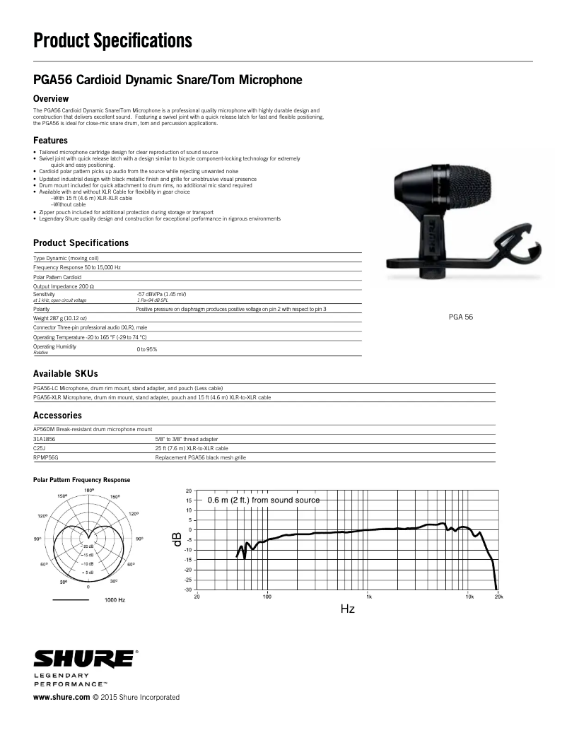 Page n°1 - Fiche technique Shure PGA 56