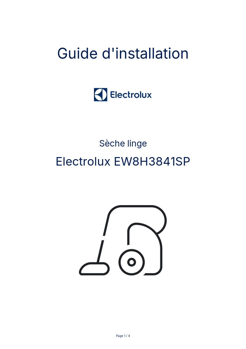 Page n°1 - Guide d'installation Electrolux EW8H3841SP