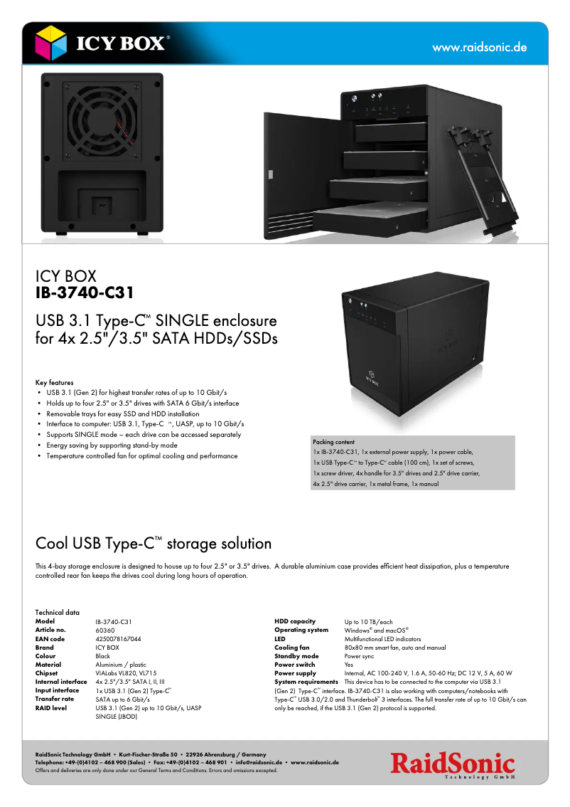 Page 1 de la notice Fiche technique Icy Box IB-3740-C31