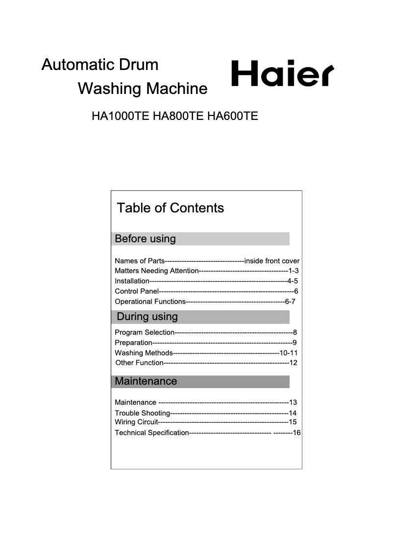 Image de la première page du manuel de l'appareil HA600TE