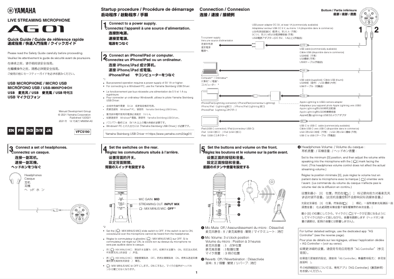 Page n°1 - Manuel utilisateur Yamaha AG01