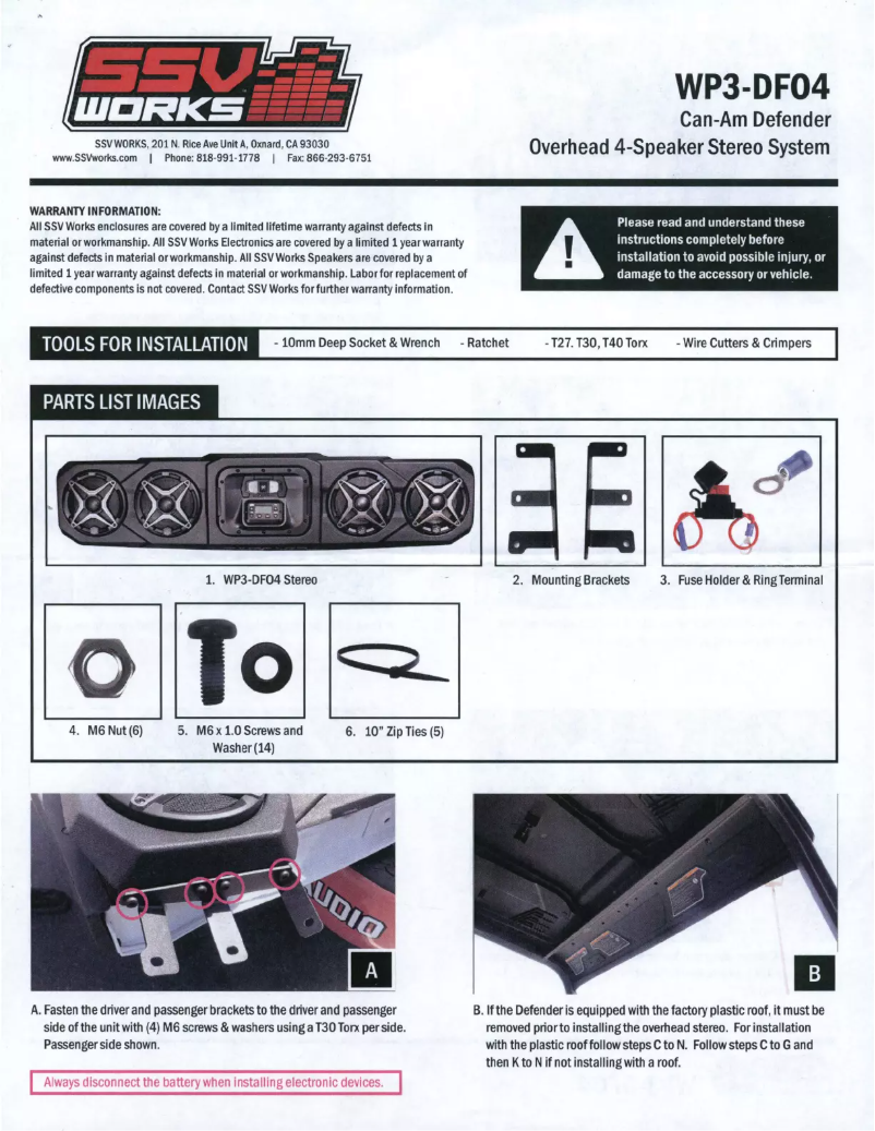 Page n°1 - Manuel utilisateur SSV Works WP3-DF04