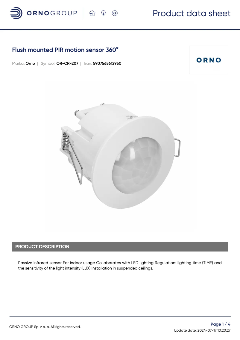 Página 1 del manual Ficha técnica ORNO OR-CR-207