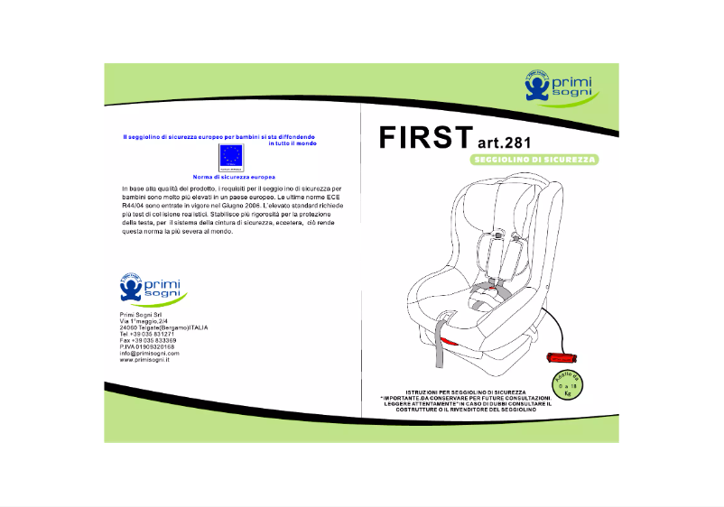 Page 1 de la notice Manuel utilisateur Primi Sogni First