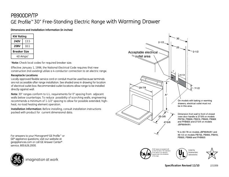 Image de la première page du manuel de l'appareil Profile PB900TPWW
