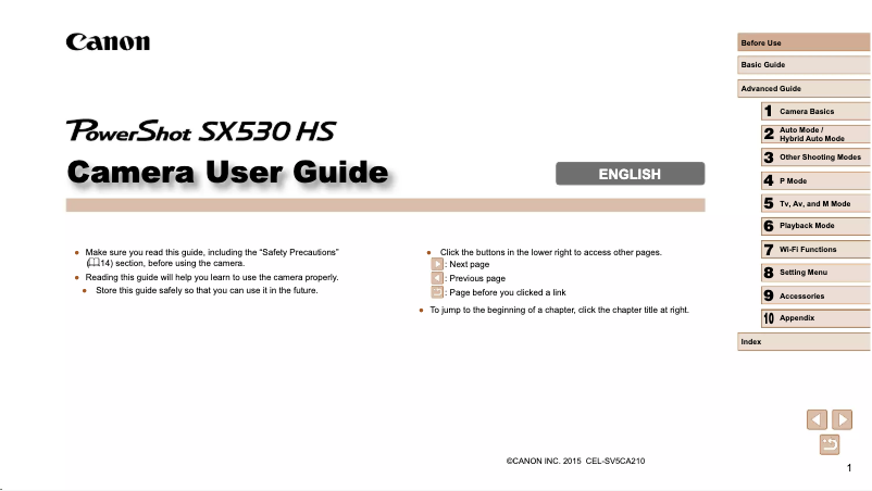Page 1 de la notice Manuel utilisateur Canon Powershot SX530 HS