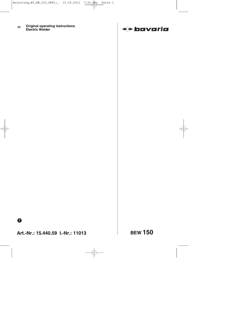 Page 1 de la notice Manuel utilisateur Bavaria BEW 150